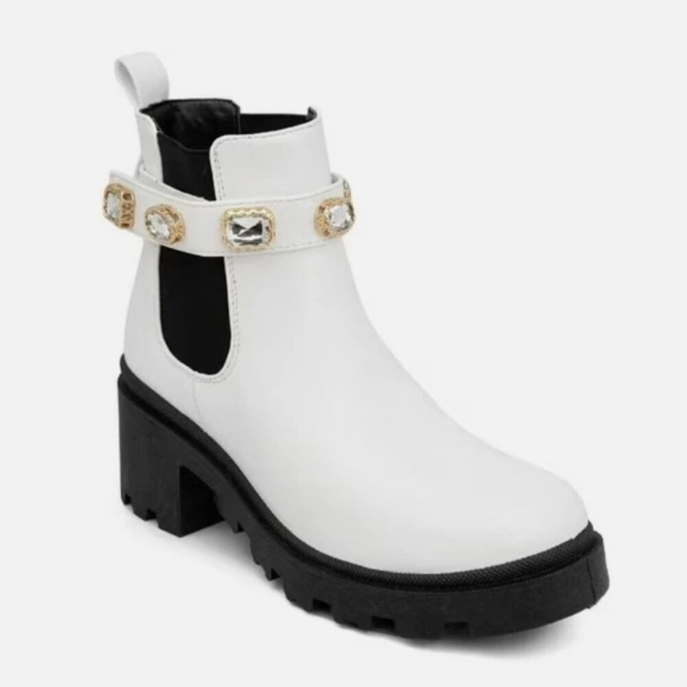 Sugar Womens Favorite B/W Faux Leather Booties Shoes 9 Medium (B,M) BHFO 4384